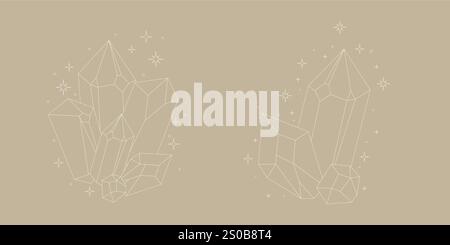 Jeu de lignes minces en cristal. Symbole de contour noir cristal magique simple. Sorcière. Illustration de Vecteur