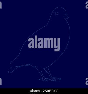 Oiseau se tient debout sur un fond bleu. Le contour de l'oiseau Illustration de Vecteur