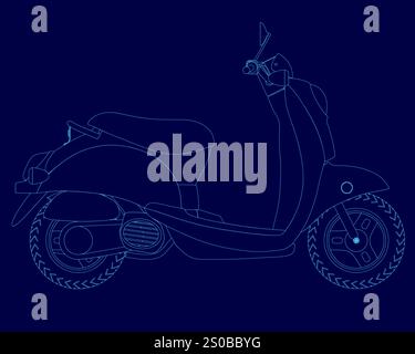 Moto bleue avec siège et guidon. La moto est représentée dans un schéma de couleurs bleues Illustration de Vecteur