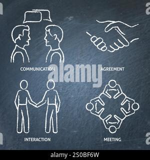 Jeu d'icônes de tableau de surveillance de communication et de réunion. Accord, symboles de dialogue. Illustration vectorielle Illustration de Vecteur