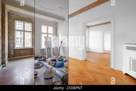 Chambre avant rénovation, intérieur plat vide dans le vieux bâtiment Banque D'Images