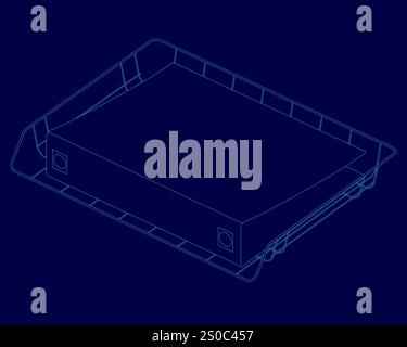 Boîte bleue avec contour des documents. Illustration de Vecteur