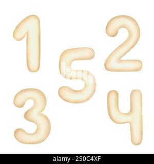 Figures de nombres dessinés à l'aquarelle. Illustration de haute qualité sur fond blanc. Convient pour les vacances, les anniversaires des enfants, les fêtes. Indique l'âge. Design pour gâteaux Banque D'Images