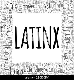 Conception conceptuelle de nuage de mots latinx isolé sur fond blanc. Illustration de Vecteur