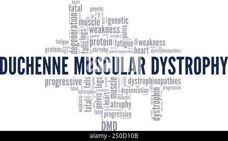 DMD Duchenne conception conceptuelle nuage de mots dystrophie musculaire isolé sur fond blanc. Illustration de Vecteur