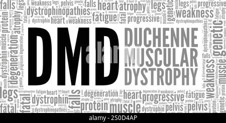 DMD Duchenne conception conceptuelle nuage de mots dystrophie musculaire isolé sur fond blanc. Illustration de Vecteur