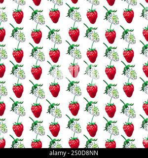 Le panier de Victoria. Motif sans couture. Illustration botanique aquarelle de fraises isolées sur fond blanc. Pour votre conception. Banque D'Images