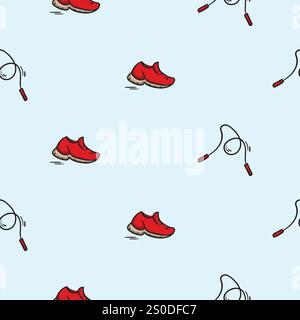 Motif sans couture lumineux avec baskets et corde à sauter. Fond modifiable vectoriel pour le sport, le fitness, la gym et la santé Illustration de Vecteur