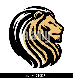 Emblème de tête de lion. Symbole de logo de vue latérale d'animal prédateur, illustration vectorielle Illustration de Vecteur