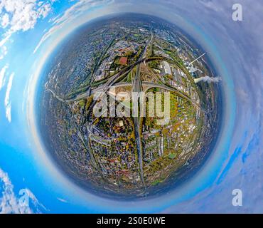 Vue aérienne, chantier autoroute jonction Herne, autoroute A43 et A42, cimetière Baukau (cimetière nord) Herne et derrière la cogénération STEAG p Banque D'Images