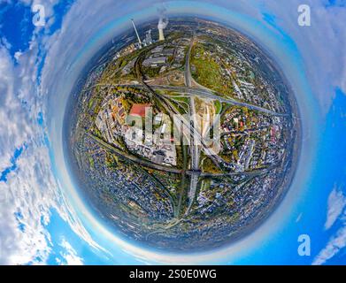 Vue aérienne, chantier autoroute jonction Herne, autoroute A43 et A42, cimetière Baukau (cimetière nord) Herne et derrière la cogénération STEAG p Banque D'Images