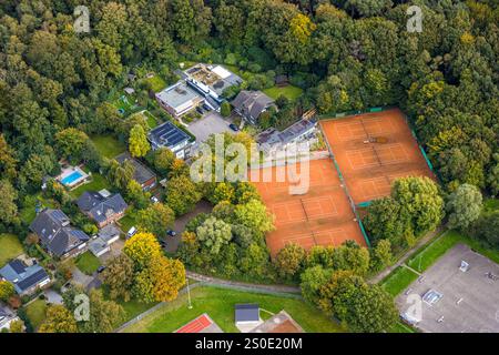 Vue aérienne, courts de tennis STV Hünxe, Kost-Im-Busch-Weg 23, Hünxe, Bas-Rhin, Rhénanie du Nord-Westphalie, Allemagne Banque D'Images