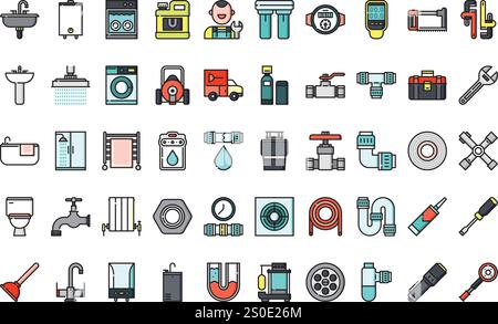 Outils de plombier et icônes d'éléments Collection d'icônes vectorielles de haute qualité avec trait modifiable. Idéal pour les projets professionnels et créatifs. Illustration de Vecteur