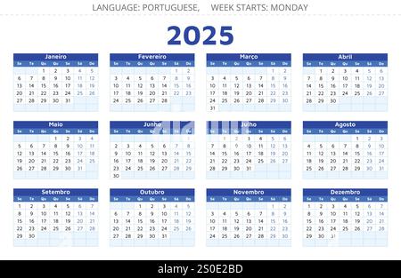 Calendrier portugais 2025 - illustration de conception du Portugal avec 12 mois Illustration de Vecteur