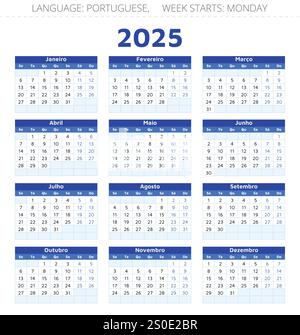 Calendrier portugais 2025 - illustration de conception du Portugal avec 12 mois Illustration de Vecteur