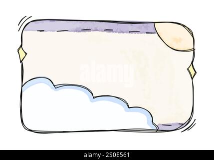 Cadre dessiné à la main avec le soleil doodle et les nuages, illustration vectorielle. Illustration de Vecteur