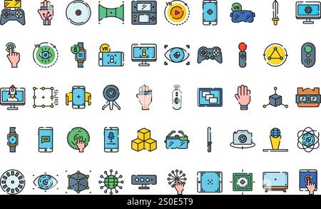 Icônes de réalité virtuelle Collection d'icônes vectorielles de haute qualité avec Stroke modifiable. Idéal pour les projets professionnels et créatifs. Illustration de Vecteur
