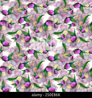 Hellebore noir. Motif sans couture d'éléments d'aquarelle. Fleurs dessinées à la main, bourgeons et feuilles. Travail botanique à l'aquarelle pour cartes, invitations, texti Banque D'Images