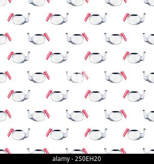 Théière. Motif aquarelle sans couture. Peut être utilisé pour la conception textile, les produits en papier. Banque D'Images