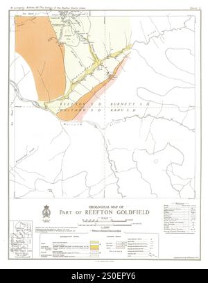 Carte géologique d'une partie du Reefton Goldfield, Nouvelle-Zélande, vers 1917 Banque D'Images