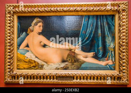 Grande Odalisque peinture de Jean Auguste Dominique Ingres, Louvre, Paris, France. Banque D'Images