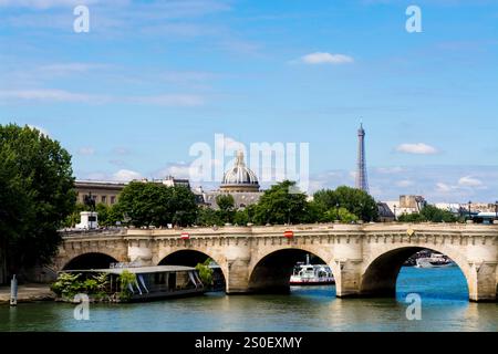 Pont neuf Pont sur la Seine avec la Tour Eiffel derrière, Paris, France. Banque D'Images