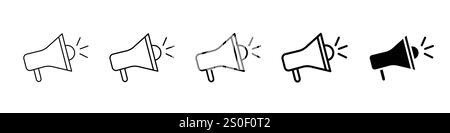 Ensemble de 5 icône mégaphone - 1 Silhouette - 1 vecteur non développé - ensemble d'icônes mégaphone, vectoriel Line Art, contour, solide, marketing, publicité Illustration de Vecteur