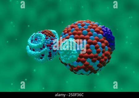 Cholestérol des lipoprotéines de basse densité (LDL) et des lipoprotéines de haute densité (HDL) - gros plan illustration 3D. Banque D'Images