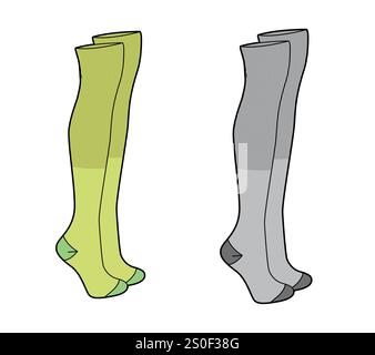 Au-dessus du modèle de vecteur de dessin technique de chaussettes de genou. Illustration de Vecteur