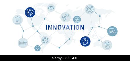 Innovation Web header illustration fond blanc dans la société de découverte technologique esprit innovant stratégie impact futur Illustration de Vecteur