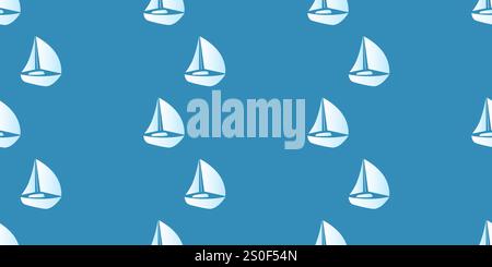 Bateaux à voile sur fond bleu, texture sans couture pour le Web, les affaires et le papier d'emballage - modèle en format vectoriel modifiable Illustration de Vecteur