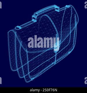 Modèle 3D bleu d'une mallette avec poignée. La mallette est faite d'un treillis métallique et a une couleur bleue Illustration de Vecteur