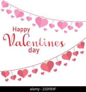 bonne bannière saint-valentin avec guirlande coeur rose et motif joyeux Illustration de Vecteur