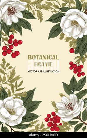 Cadre botanique, modèle de carte, art vectoriel de frontière Illustration de Vecteur