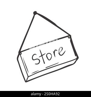 Affiche de porte de magasin dessinée à la main. Style croquis griffé. Magasin de porte ou de fenêtre de magasin Illustration de Vecteur