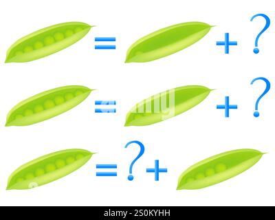 Jeux éducatifs pour les enfants, sur la composition des sept, exemple avec des pois. Illustration de Vecteur