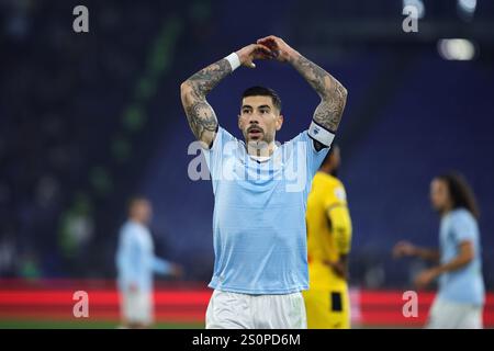 Rome, Italie. 28 décembre 2024. Mattia Zaccagni de Lazio fait des gestes lors du championnat italien Serie A match de football entre SS Lazio et Atalanta BC le 28 décembre 2024 au Stadio Olimpico à Rome, Italie. Crédit : Federico Proietti / Alamy Live News Banque D'Images