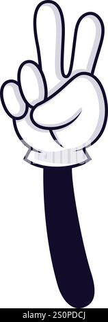 Main de dessin animé levant deux doigts dans un geste de signe de paix, représentant la victoire, la liberté, et un message joyeux et positif. Idéal pour non verbal Illustration de Vecteur