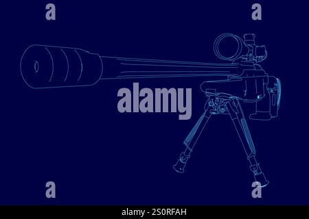 Pistolet avec un long canon et une lunette sur l'extrémité. Le pistolet est bleu Illustration de Vecteur