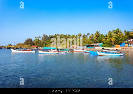 Bateaux à Colomb Beach. Colomb Beach est une plage suivante après Palolem Beach et située à Canacona dans le sud de Goa, en Inde. Banque D'Images