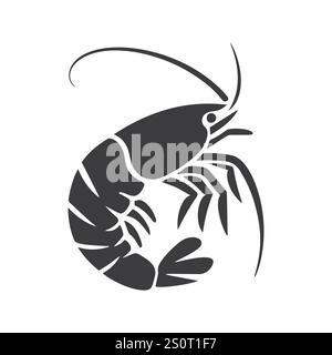 Illustration vectorielle silhouette noire d'une crevette Illustration de Vecteur