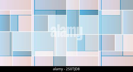 Cadres carrelés rectangulaires simples de différentes tailles, colorés dans les nuances de bleu, gris et rose - motif de formes géométriques, texture sur large échelle Backgroun Illustration de Vecteur