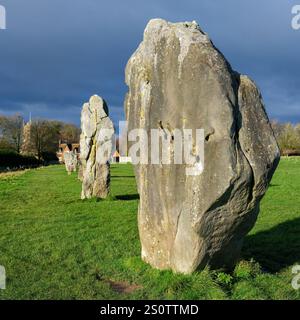 Pierres dressées sarsen de l'anneau extérieur du henge néolithique d'Avebury et cercle de pierre dans le Wiltshire Royaume-Uni Banque D'Images