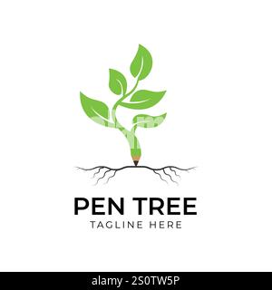 Modèle de conception de logo Pen tree Illustration de Vecteur