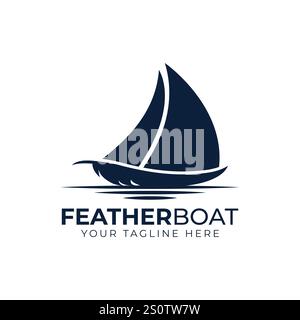 vecteur de conception de modèle de concept de bateau à voile et de plume de logo, logo vintage de voile, emblème, modèles de vecteur d'étiquette Illustration de Vecteur