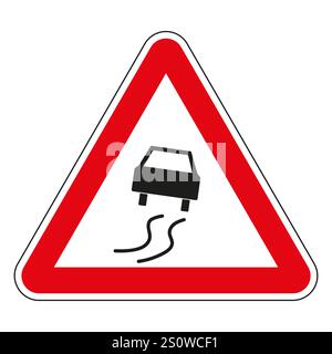 Panneau d'avertissement triangulaire rouge indiquant les conditions de route glissante, alertant les automobilistes des dangers potentiels. Illustration de Vecteur