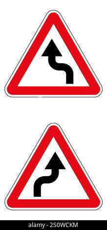 Double panneau de signalisation indiquant les courbes devant sur fond blanc. Illustration de Vecteur