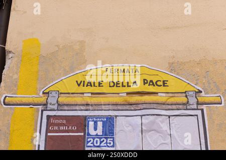 Rome, Italie. 29 décembre 2024. Détail de la fresque murale de Maupal intitulée 'Jubilee of Hope' à Borgo Pio à Rome (photo de Matteo Nardone/Pacific Press/Sipa USA) crédit : Sipa USA/Alamy Live News Banque D'Images