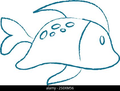 Style crayon de silhouette de poisson de dessin animé Illustration de Vecteur