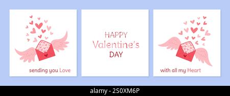 Ensemble de cartes postales romantiques à l'amour de style moderne Illustration de Vecteur